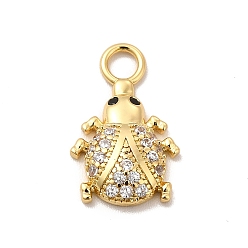 Clear Rack Plating Brass Micro Pave Cubic Zirconia Pendants, Cadmium Free & Lead Free, Long-Lasting Plated, Ladybug Charm, Real 18K Gold Plated, Clear, 17.5x11x3mm, Hole: 2.8mm