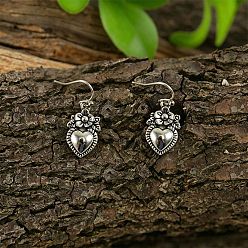 Heart Zinc Alloy Dangle Earrings for Women, Antique Silver, Heart, 27x11mm