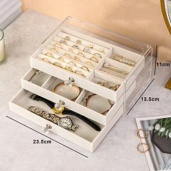 Желтая Старая Ткань  Прозрачный пластиковый ящик для хранения ювелирных изделий, 3 бархатный ящик-органайзер для ювелирных изделий для браслета, Ожерелье, хранение серег, прямоугольные, старое кружево, 23.5x13.5x11 см