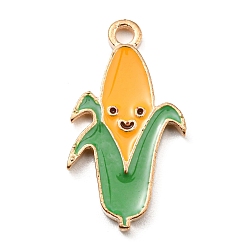 Corn Thanksgiving Day Alloy Enamel Pendants, Light Gold, Corn, 23x12x1.5mm, Hole: 1.8mm