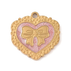 Золотой Ионное покрытие (ip) 304 подвески из нержавеющей стали, с блестящей эмалью, сердце с шармом бантом, золотые, 16x16x2 мм, отверстие : 1.4 мм