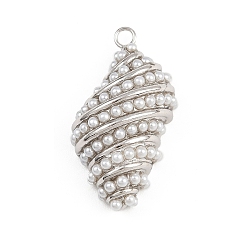 Платина Подвески из искусственного жемчуга в форме ракушки из латуни и АБС-пластика, стойки покрытие, долговечный, без кадмия и без свинца, платина, 33x18x10 мм, отверстие : 2.5 мм