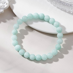 Малайский Нефрит Браслеты из окрашенных натуральных малазийских нефритовых круглых бусин на эластичной основе для женщин и мужчин, бусины : 8 мм, внутренний диаметр: 2.24 дюйм (5.7 см)