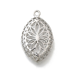 Платинированный Латунные подвески, без кадмия, без никеля и без свинца, полые цветок прелести, овальные, Реальная платина, 34x21x8 мм, отверстие : 2 мм