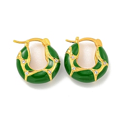 Зеленый Серьга-кольцо из латуни с микропаве, покрытие стойки, прозрачный кубический цирконий, с облачной эмалью, без кадмия и без свинца, долговечный, реальный 18 k позолоченный, зелёные, 19x6 мм