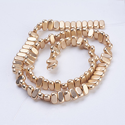 Light Gold Plated Electroplate Non-magnetic Synthetic Hematite Beads Strands, Frosted, Rectangle, Light Gold Plated, 8x4x2mm, Hole: 1mm, about 98~102pcs/strand, 15.5 inch(39.5cm)