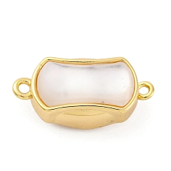 Настоящее золото 18K Прямоугольные латунные застежки-коробочки, без кадмия, без никеля и без свинца, с белой скорлупой, реальный 18 k позолоченный, 19.5x9.5x7 мм, отверстие : 1.2/1.4 мм