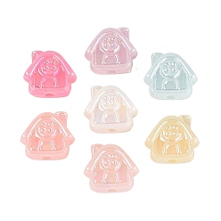 Mixed Color Imitation Jelly Plastic Beads, House, AB Color Plated, Mixed Color, 16x17.5x7mm, Hole: 2.5mm, about 500pcs/500g
