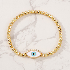 Золотой Латунь растягивающийся браслет от сглаза, с круглой бусинкой, золотые, внутренний диаметр: 6-7/8 дюйм (17.5 см)