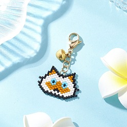 Перу Подвески ручной работы из стеклянных бусин в форме головы кошки, с карабинами из сплава и подвеской в виде колокольчика, Перу, 46.5 мм