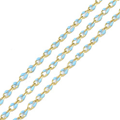 Светло-Голубой Ионное покрытие (ip) 304 цепи из нержавеющей стали, с эмалью с катушкой, пайки, Небесно-голубой, 8.5x4x1.5 мм