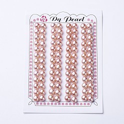 Misty Rose Natural Cultured Freshwater Pearl Beads, Half Drilled, Round, Misty Rose, 6.8~7x5.5~6mm, Hole: 1mm