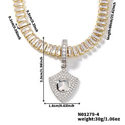 Платиновый & Золотой Модные теннисные ожерелья для мужчин в стиле рок-хип-хоп с подвеской в виде щита из латуни и прозрачными кубическими циркониями, платиной и золотом, 23.62 дюйм (60 см)