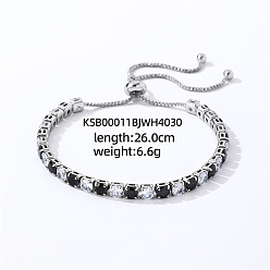 Черный Латунные браслеты-слайдеры с микропаве из кубического циркония для женщин, квадратный, чёрные, внутренний диаметр: 6-3/4 дюйм (17 см)