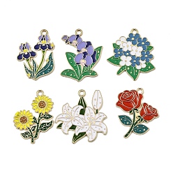 (52) Непрозрачная лаванда Подвески из эмали и сплава, цветок, золотые, разноцветные, 28.5~31x21~29x1.5 мм, отверстие : 2 мм