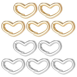 Real Gold Plated & Real Platinum Plated 10шт. 2 цвета латунные пружинные затворные кольца, без кадмия, без никеля и без свинца, сердце, настоящее золото и платина, 11.5x17x2.5 мм, 5 шт / цвет