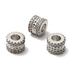 Платина Стойки обшивки латунь кубического циркония европейский шариков, бусины с большим отверстием, без кадмия и без свинца, долговечный, столбец с листа, платина, 9x6.5 мм, отверстие : 4 мм