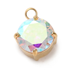 Прозрачный АВ 304 микро нержавеющей стали прокладывать Цирконом подвески, плоские круглые прелести, ясно AB, 10.5x8x4.5 мм, отверстие : 1.8 мм