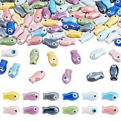 (52) Непрозрачная лаванда 88 шт 11 цвета фарфоровые керамические бусины ручной работы, рыба, яркие глазированный фарфор, разноцветные, 19x10x8 мм, отверстие : 1.5 мм, 8 шт / цвет
