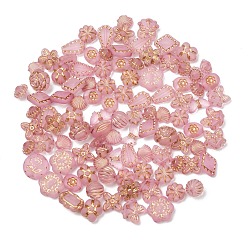 Pink Матовые прозрачные акриловые бусины, золотистые металлические бусины, инкрустированные металлом, разнообразные, розовые, 8~25x8~25x4~45 мм, отверстие : 1.2~1.6 мм