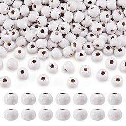 Белый Крашеные натуральные деревянные бусины, круглые, белые, 8x7 мм, отверстия: 3 mm, 300 шт / пакет