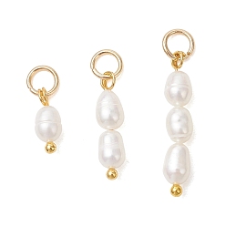 Золотой 3шт. 3 стили подвесок из натурального культивированного пресноводного жемчуга, Рисовые подвески с фурнитурой из нержавеющей стали, цветочный белый, золотые, 304 XMM, Перейти кольцо: 10~22 мм, внутренний диаметр: 5x0.8 мм, 3.4 шт / стиль
