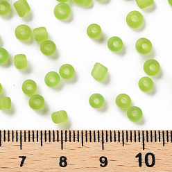 Green Yellow Glass Seed Beads, Frosted Colors, Round, Green Yellow, 4mm, Hole: 1~1.5mm, about 4500pcs/pound