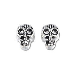 Antique Silver Tibetan Style Alloy Beads, Cadmium Free & Lead Free, Skull, Antique Silver, 11x7.5x6.5mm, Hole: 2mm, about 660pcs/1000g
