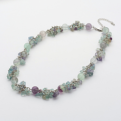 Amethyst Bib Statement Necklaces, with Natural Gemstone Gravel and Brass Eye Pin, 16.88 inch