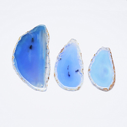 Sky Blue Natural Agate Slices Big Pendants, Dyed, Sky Blue, 50~110x27~60x5~10mm, Hole: 2mm, about 20~40pcs/kg
