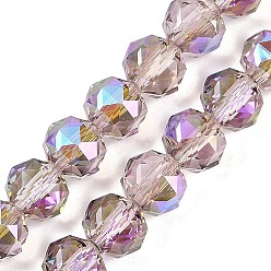 чертополох Прозрачные стеклянные бусины гальваническим пряди, граненые, круглые, чертополох, 7.5x7 мм, отверстие : 1.2 мм, около 70 шт / нитка, 19.17~20.08'' (48.7~51 см)