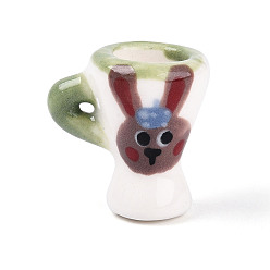 Кокосово-Коричневый Украшение для кружки из фарфора ручной работы, Ручной обращается фарфор Famille Rose, аксессуары для микроландшафта, кокосового коричневый, 23.5~25.5x17.5~19x24.5~25 мм