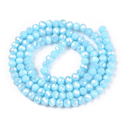 Light Sky Blue Electroplate Glass Beads Strands, Opaque Solid Color, AB Color Plated, Faceted, Rondelle, Light Sky Blue, 3x2mm, Hole: 0.8mm, about 165~169pcs/strand, 15~16 inch(38~40cm)