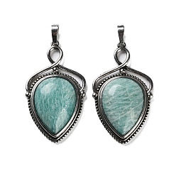 Амазонит Природные подвески амазонит, латунные щиты-талисманы, античное серебро, без свинца и без кадмия, 45.5x26.5x7 мм, отверстие : 7x5 мм