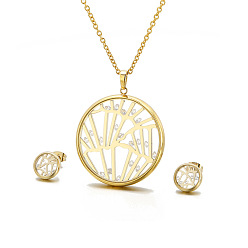 Золотой Комплекты из полых круглых серег-гвоздиков и ожерелий с кубическим цирконием и стеклом из нержавеющей стали, золотые, ожерелья: 304 дюйм (25.59 см)