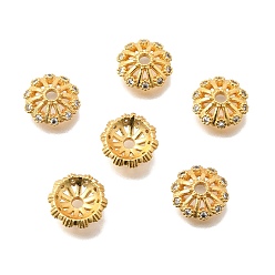 Настоящее золото 24K Колпачки для бусин из прозрачного кубического циркония из латуни, цветок, без кадмия и без свинца, стойки покрытие, долговечный, реальный 24 k позолоченный, 10.5x3.2 мм, отверстие : 1.8 мм