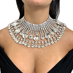 Серебро Ожерелья-нагрудники из сплава с многослойной каплевидной формой и кристаллами, украшенные стразами, для женщин, серебряные, 11.81 дюйм (30 см)