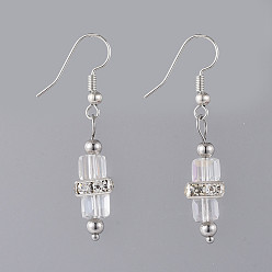 Белый Гальванических стеклянные болтаться серьги, распорными бисером горный хрусталь латунные и медные серьги крюков, белые, 45 мм , штифт: 0.7 мм