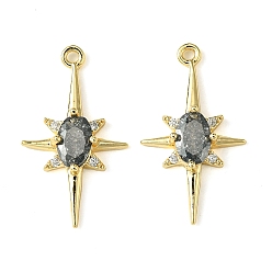 Черный Латунные микро проложить кубического циркония подвески, без кадмия, без никеля и без свинца, реальный 18 k позолоченный, звезда, чёрные, 21x12x3.5 мм, отверстие : 1.2 мм