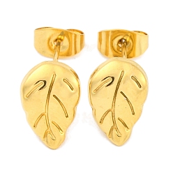Настоящее золото 18K Ионное покрытие (ip) 304 серьги-гвоздики из нержавеющей стали, лист, реальный 18 k позолоченный, 11.5x7.5 мм