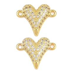Chapado en Oro Real 18K Dijes de latón con micro pavé de circonita cúbica transparente, enlaces de corazón en forma de V, sin plomo y cadmio, chapado en rack, larga duración plateado, real 18 k chapado en oro, 11.5x13.5x3 mm, agujero: 1.2 mm