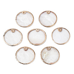 BurlyWood Natural Capiz Shell Pendants, with Golden Plated Brass Edge, Flat Round, BurlyWood, 19~20x1mm, Hole: 0.9mm
