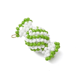 Зеленый лайм Подвески-конфеты из стеклянных бусин, с 304 кольцами из нержавеющей стали, реальный 18 k позолоченный, зеленый лайм, 14x25x13.5 мм, отверстие : 2.5 мм