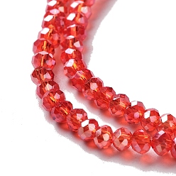 Red Electroplate Glass Beads Strands, AB Color Plated, Faceted Rondelle, Red, 3x2mm, Hole: 0.5mm, about 165~170pcs/strand, 16.7 inch
