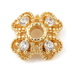 Настоящее золото 18K Покрытие стойки латунные микропаве колпачки из кубического циркония, без кадмия и без свинца, клевер, реальный 18 k позолоченный, 8x7x3 мм, отверстие : 1.4 мм