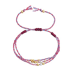 Орхидея Регулируемые многорядные браслеты из нейлона и хлопка, с металлическими бусинами, сиреневые, внутренний диаметр: 11.02 дюйм (28 см)