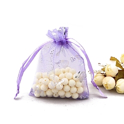 Лиловый Сумки из органзы с серебряным тиснением и бабочкой, подарочные пакеты для свадебной вечеринки, прямоугольные, сирень, 18x13 см