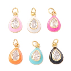 (52) Непрозрачная лаванда Латунные микропроволочные кубические циркониевые подвески из эмали, с целью перехода в кольце, долговечный, слеза, разноцветные, 15x9.5x4 мм, Перейти кольцо: 5.2x0.8 мм, внутренний диаметр: 3.6 мм