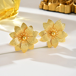 Golden Iron Stud Earrings for Women, Flower, Golden, 61x53.6mm