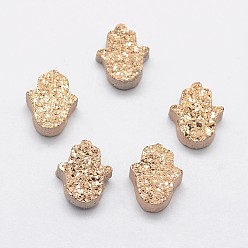 с Золотистым Покрытием Hamsa рука druzy кристалл бисер, гальванизирует естественно druzy хрустальные бусины, 13x10.5x4.5~5 мм, отверстие : 1 мм
